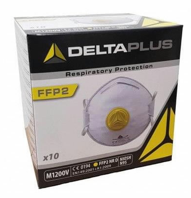 🔴UD. DELTAPLUS MASCARILLA FFP2 C/ VALVULA AMARILLA PLIEGUE VERTICAL M1200VBC M1200VB